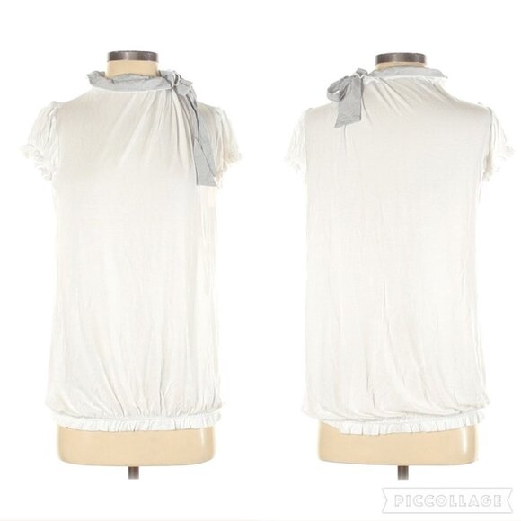 Imperial White Short Sleeve Top with Neck Bow - Picture 1 of 6